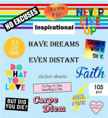 105 Pcs Colorful Waterproof Decals Motivational Quote Inspirational Words Stickers