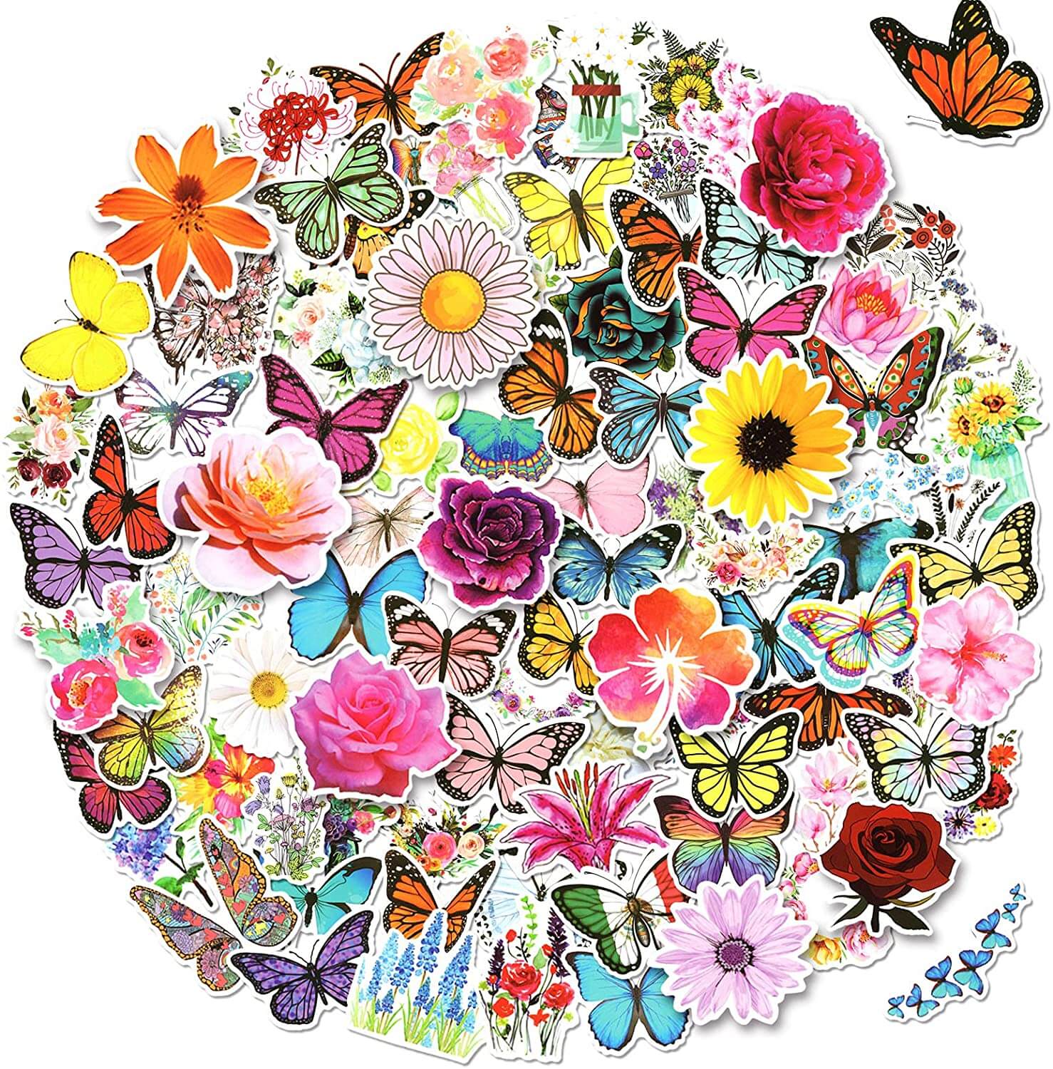 100 PCS Aesthetic Flower And Butterfly Stickers