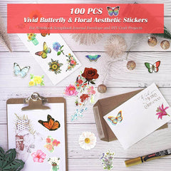100 PCS Aesthetic Flower And Butterfly Stickers