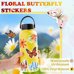 100 PCS Aesthetic Flower And Butterfly Stickers