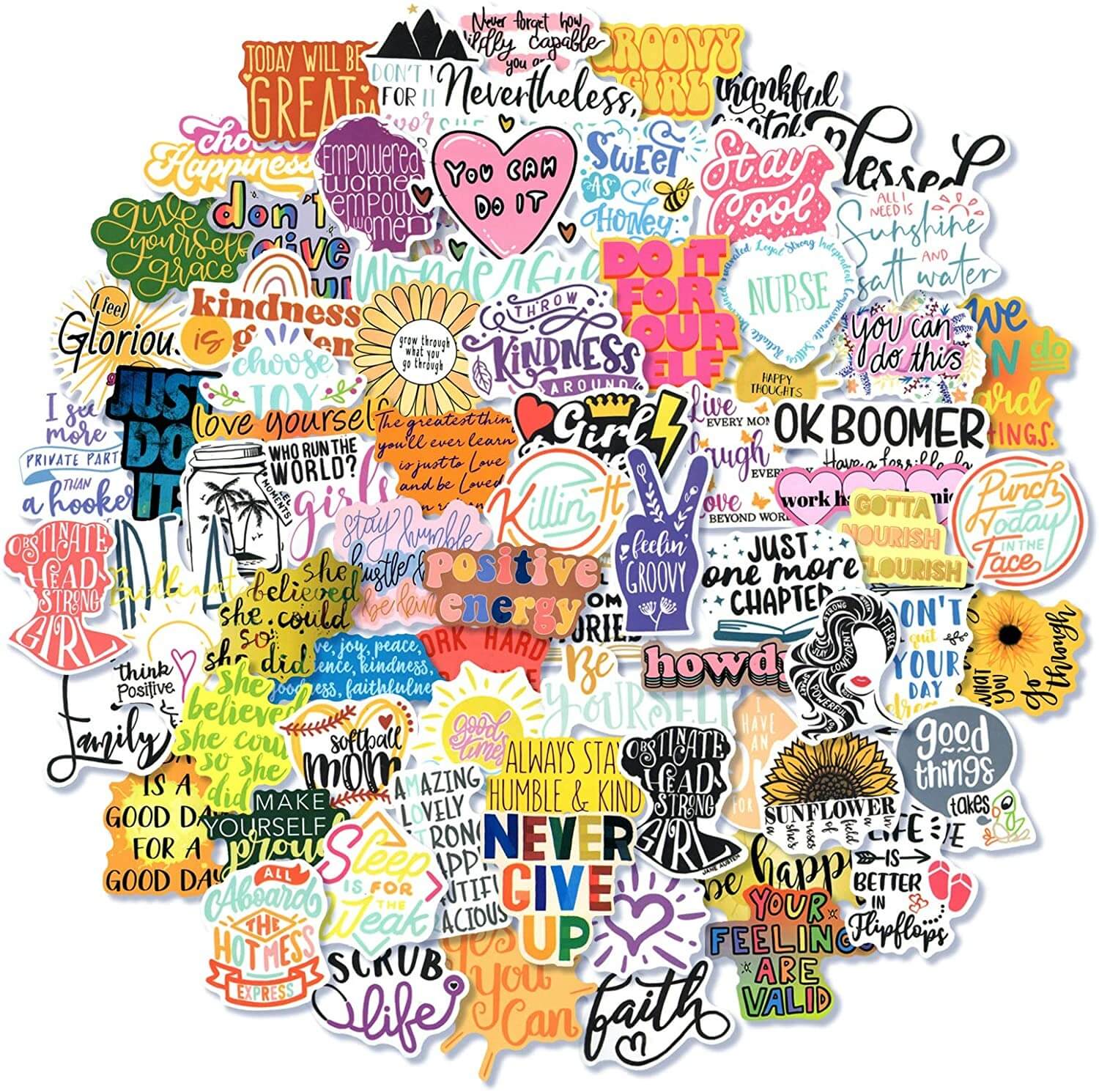 100 PCS Colorful Flower Inspirational  Word Stickers