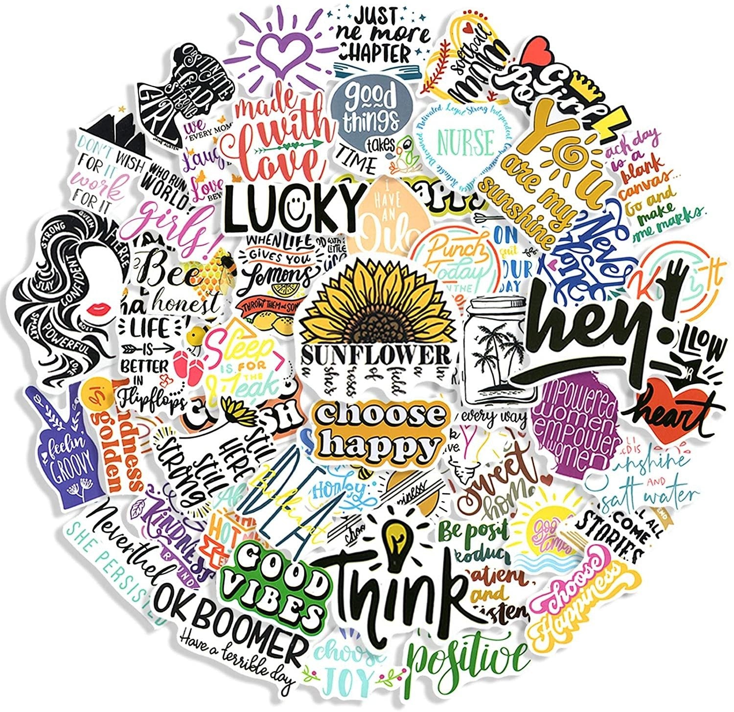 100 Pcs Inspirational Stickers for Water Bottles, Positive Vinyl Quote Stickers for Planner