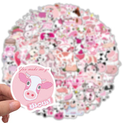 100 PCS Strawberry Cow Waterproof Cute Aesthetic Stickers for Water Bottle