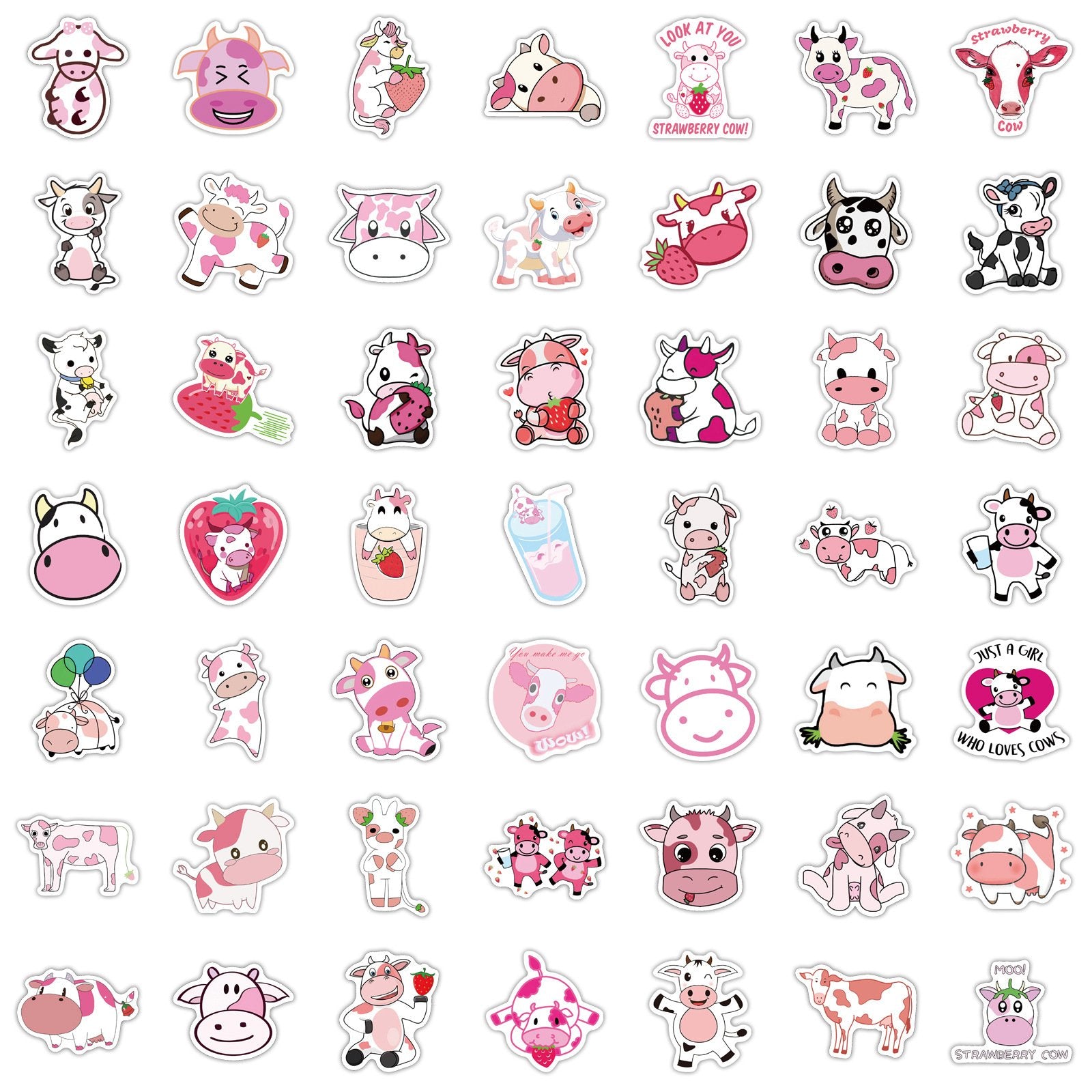 100 PCS Strawberry Cow Waterproof Cute Aesthetic Stickers for Water Bottle