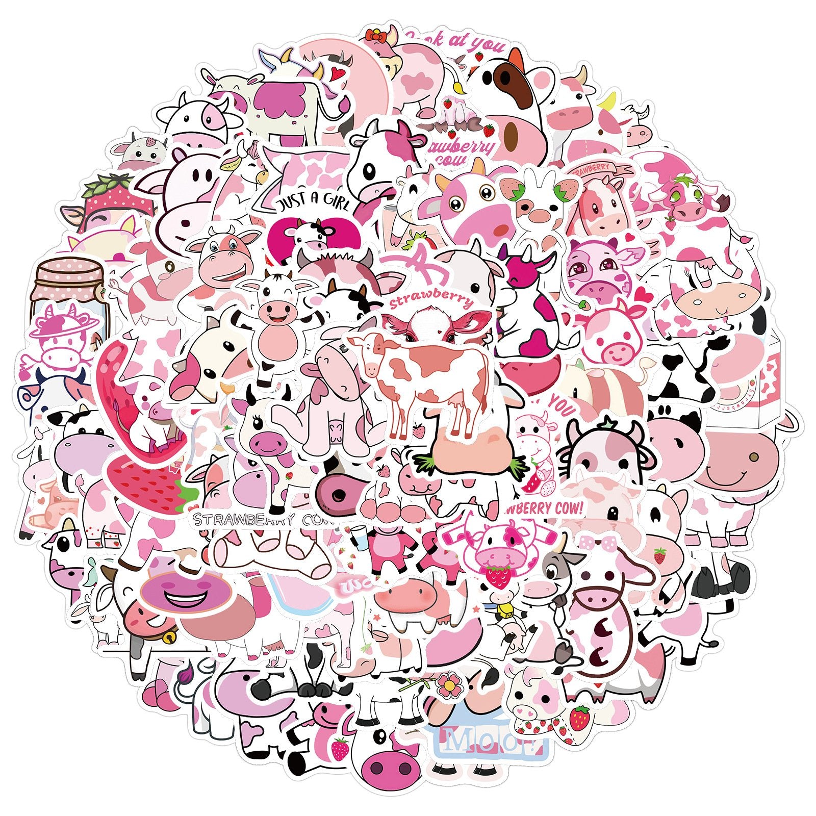 100 PCS Strawberry Cow Waterproof Cute Aesthetic Stickers for Water Bottle