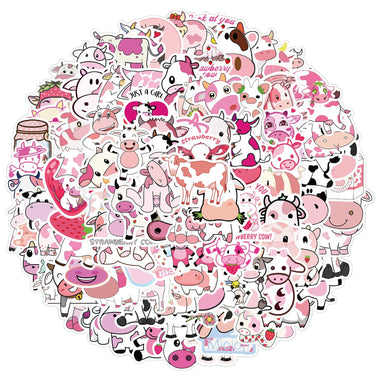 100 PCS Strawberry Cow Waterproof Cute Aesthetic Stickers for Water Bottle