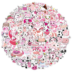 100 PCS Strawberry Cow Waterproof Cute Aesthetic Stickers for Water Bottle