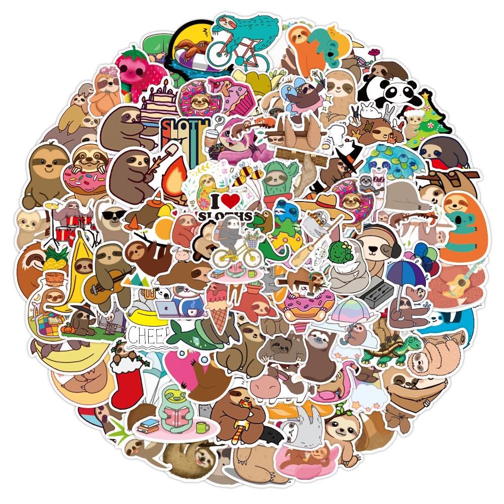 100 PCS of Cute Sloth Cartoon Graffiti Stickers Luggage Car Notebook Decoration Stickers