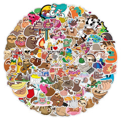 100 PCS of Cute Sloth Cartoon Graffiti Stickers Luggage Car Notebook Decoration Stickers