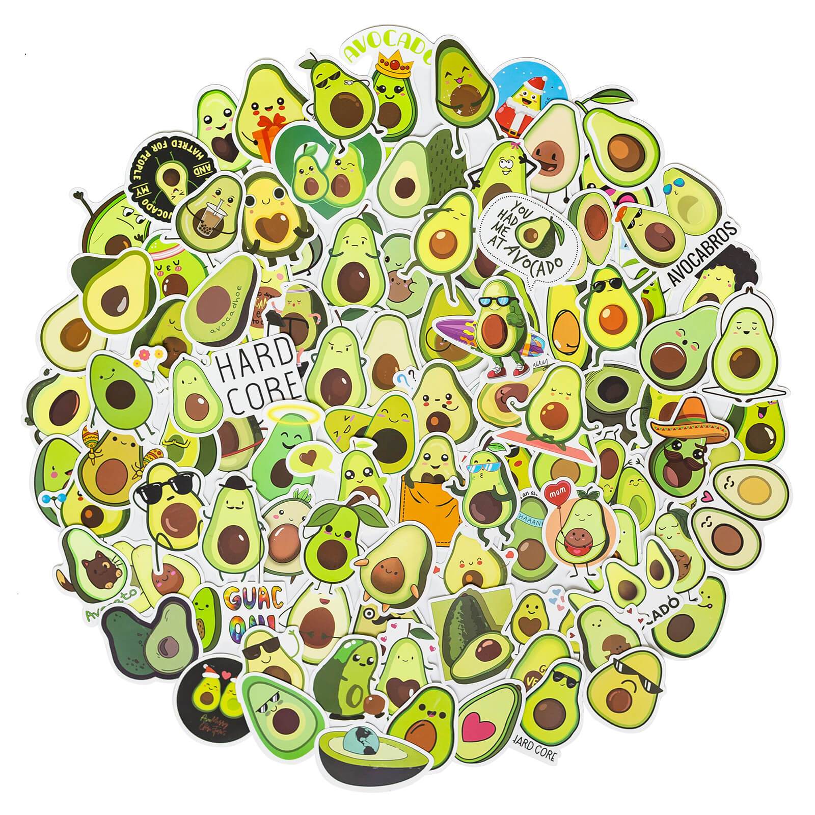 100 Pcs Avocado Waterproof Vinyl Decals Stickers for Water Bottles Laptop
