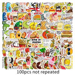 100 Pcs Cartoon Food Graffiti VSCO Stickers for Laptop Skateboard Notebook