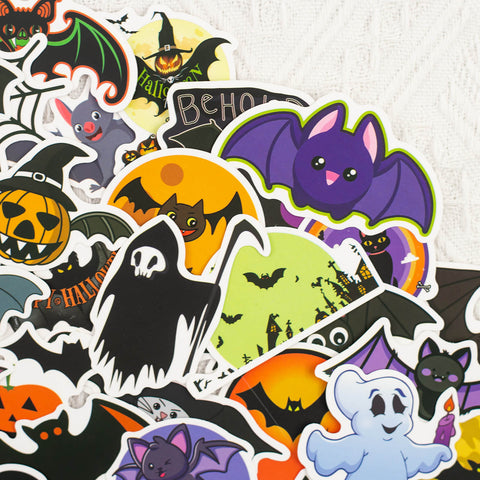 100 Pcs Cartoon Halloween Stickers Bat Pumpkin Waterproof Vinyl Decals