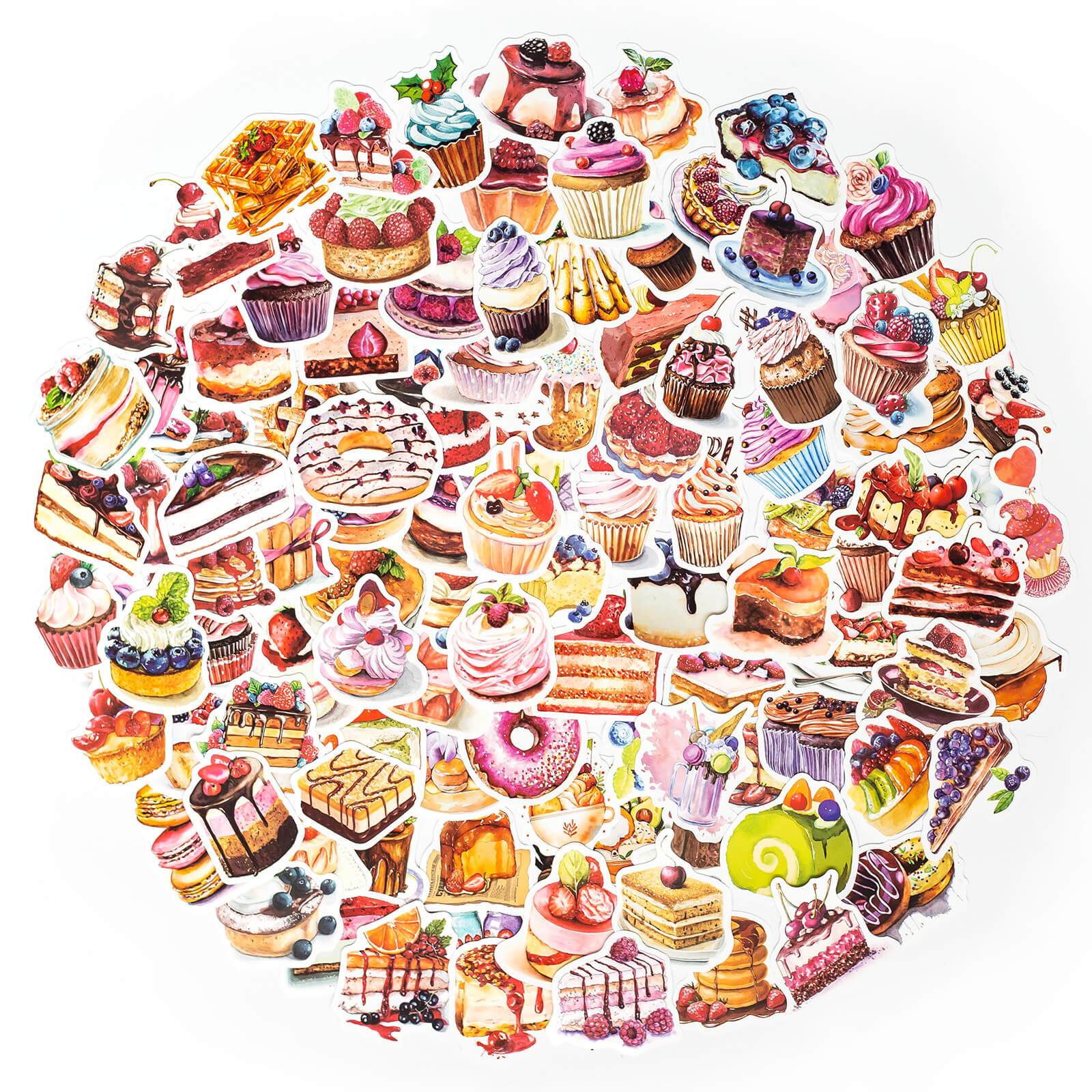 100 Pcs Cute Cakes Graffiti Stickers Waterproof Food Luggage Decals