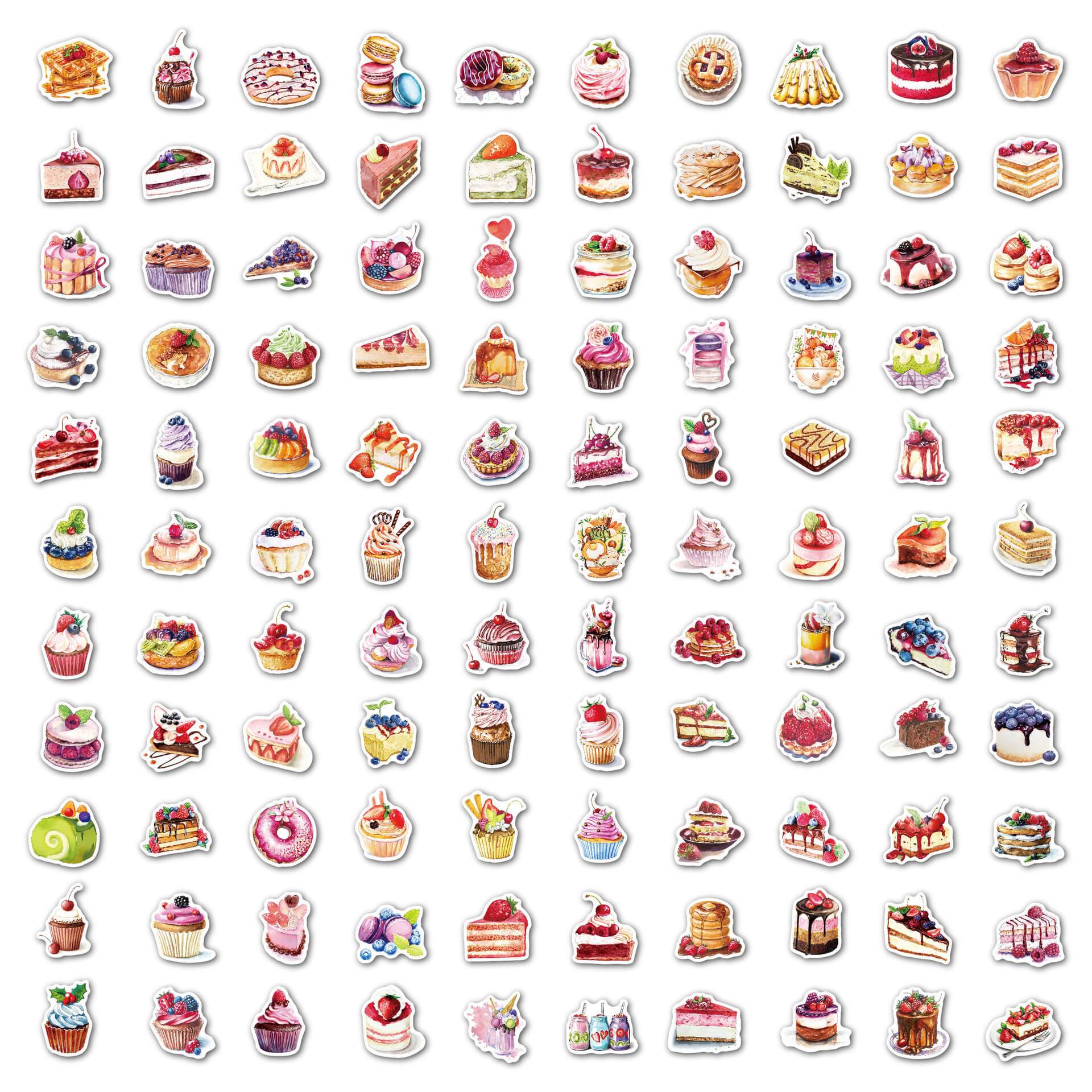 100 Pcs Cute Cakes Graffiti Stickers Waterproof Food Luggage Decals