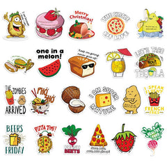 100 Pcs Delicious Food Graffiti Stickers Waterproof Words Decals for Phone Case Guitar