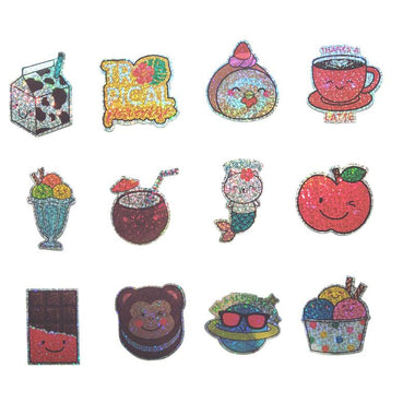 100 Pcs Food Mixed Sparkle Stickers Cute Mug Bike Car Wall Decals