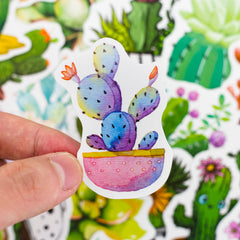 100 Pcs Green Cactus Plant Waterproof Stickers Vinyl Luggage Decals