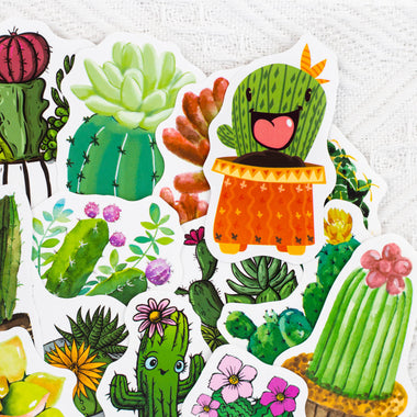 100 Pcs Green Cactus Plant Waterproof Stickers Vinyl Luggage Decals