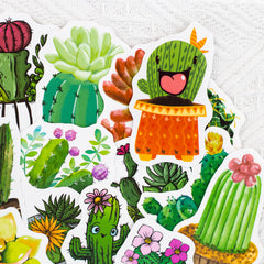 100 Pcs Green Cactus Plant Waterproof Stickers Vinyl Luggage Decals