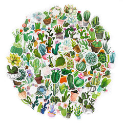 100 Pcs Green Cactus Plant Waterproof Stickers Vinyl Luggage Decals