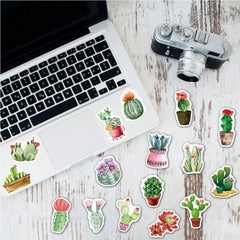 100 Pcs Green Cactus Plant Waterproof Stickers Vinyl Luggage Decals