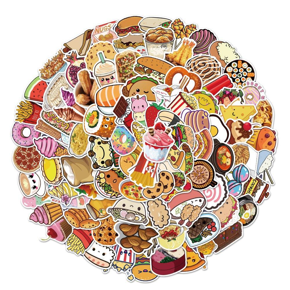 100 Pcs Lovely Food Stickers VSCO Waterproof Decals for Guitar Luggage