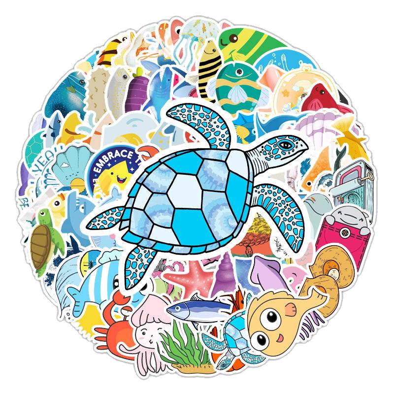 100 Pcs Lovely Ocean Cartoon Stickers for Kids Teens Adults Water Bottle