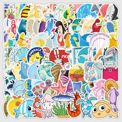 100 Pcs Lovely Ocean Cartoon Stickers for Kids Teens Adults Water Bottle