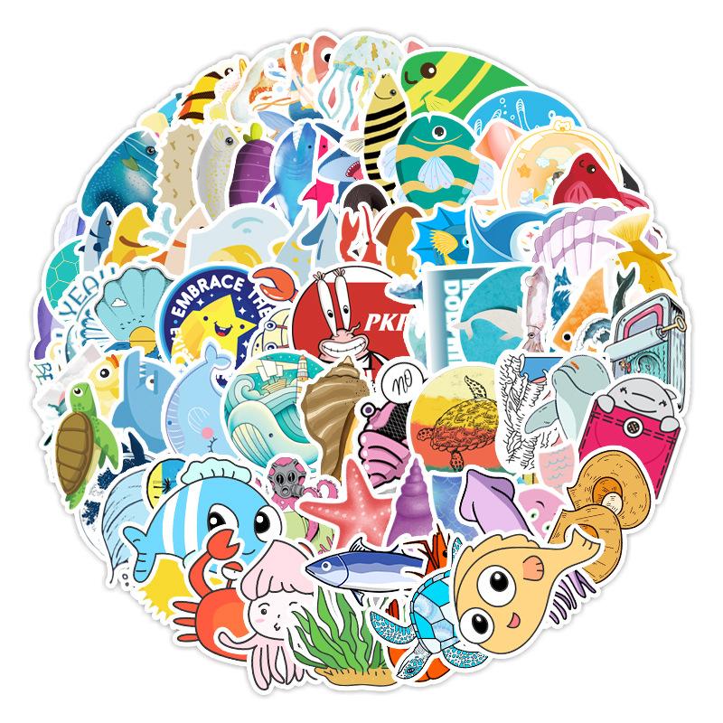 100 Pcs Lovely Ocean Cartoon Stickers for Kids Teens Adults Water Bottle