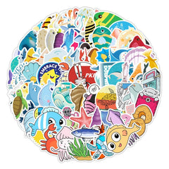 100 Pcs Lovely Ocean Cartoon Stickers for Kids Teens Adults Water Bottle