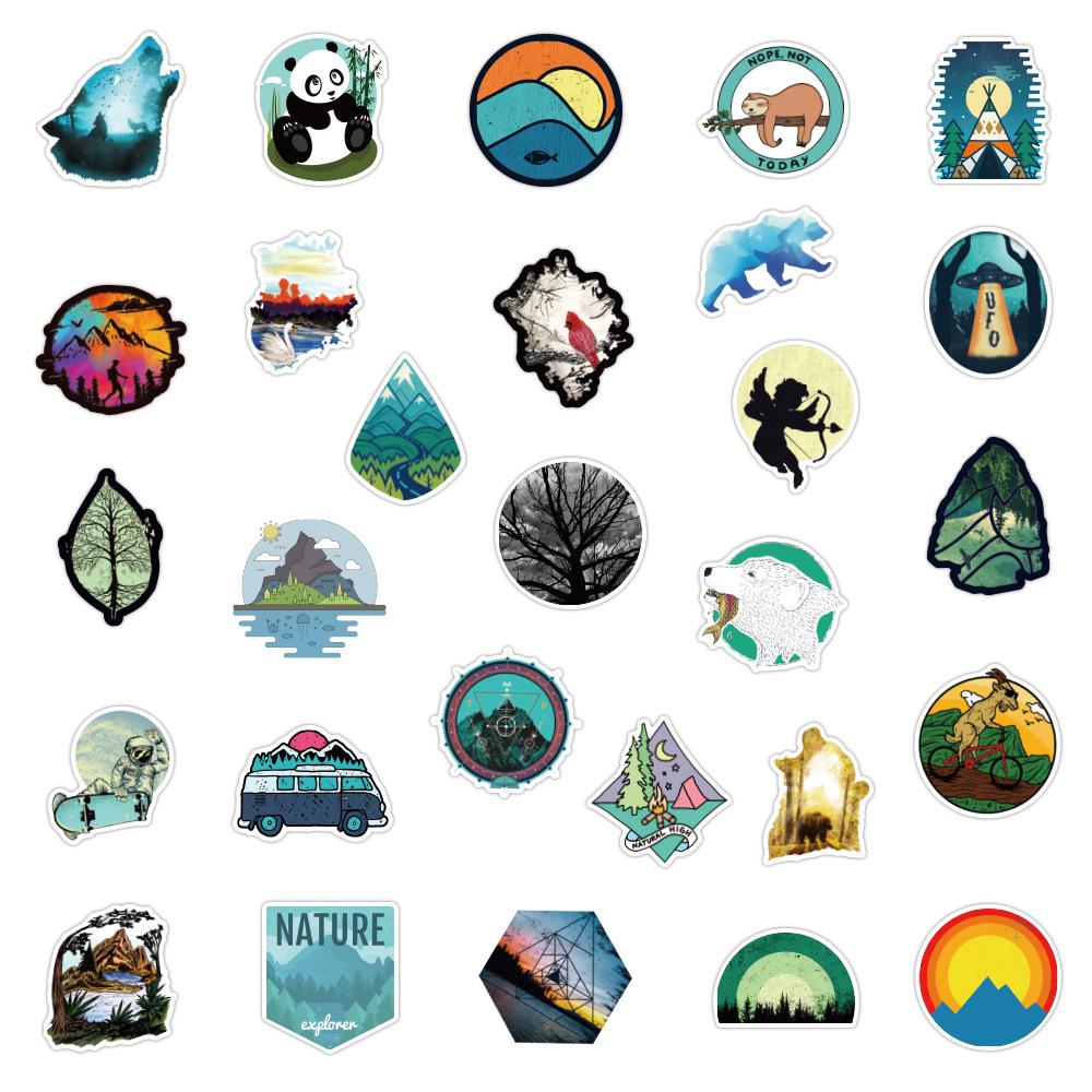 100 Pcs Outdoor Stickers Nature Decals for Water Bottle Laptop Luggage Guitar