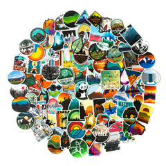 100 Pcs Outdoor Stickers Nature Decals for Water Bottle Laptop Luggage Guitar