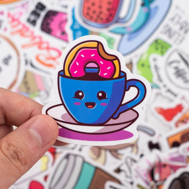 100 Pcs Pearl Milk Tea Coffee Stickers Cartoon Graffiti Water Bottle Decals