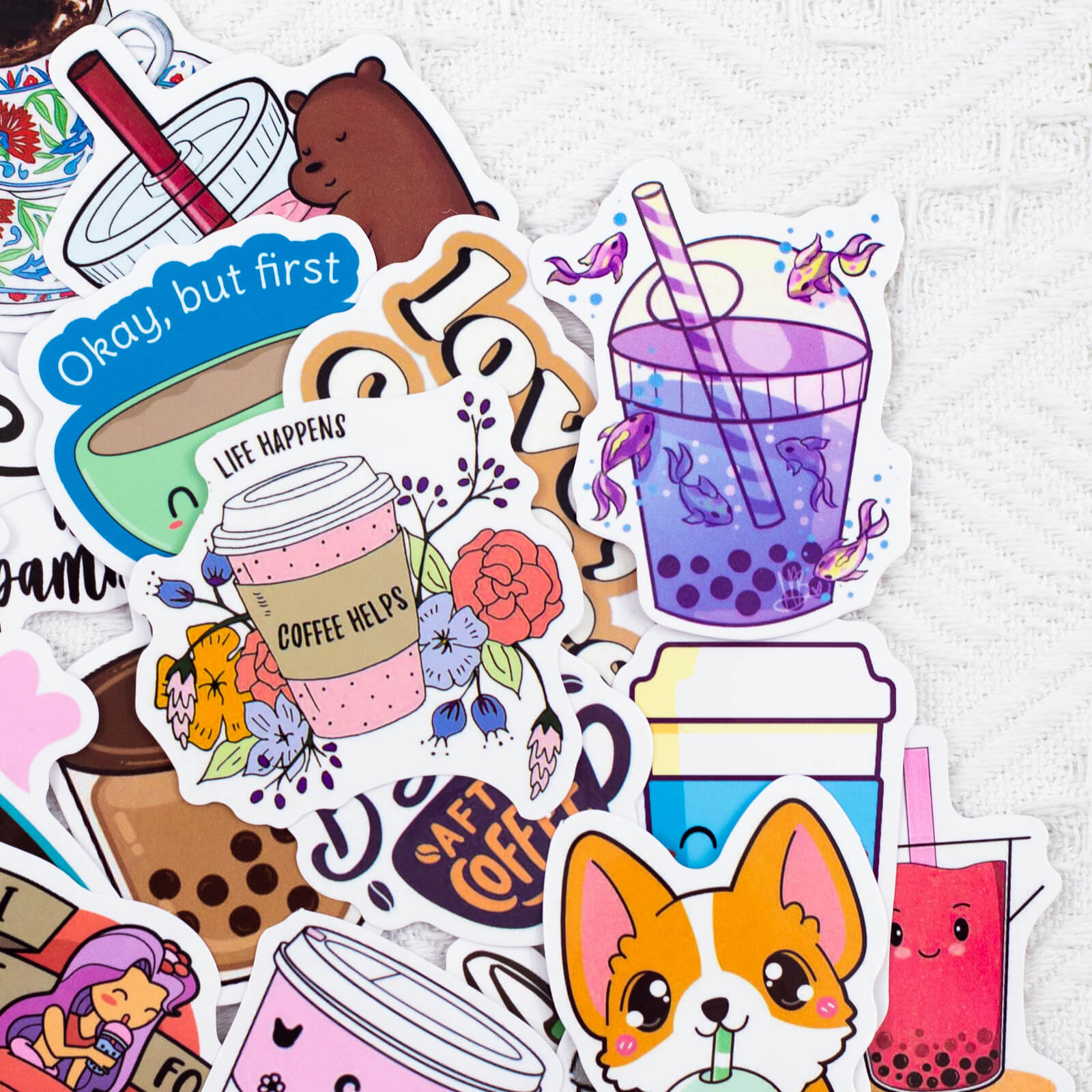 100 Pcs Pearl Milk Tea Coffee Stickers Cartoon Graffiti Water Bottle Decals