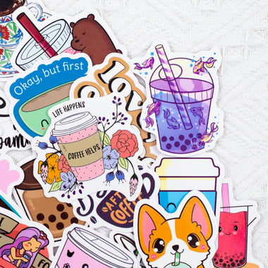 100 Pcs Pearl Milk Tea Coffee Stickers Cartoon Graffiti Water Bottle Decals