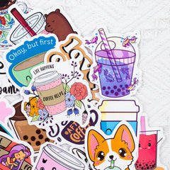 100 Pcs Pearl Milk Tea Coffee Stickers Cartoon Graffiti Water Bottle Decals