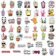 100 Pcs Pearl Milk Tea Coffee Stickers Cartoon Graffiti Water Bottle Decals
