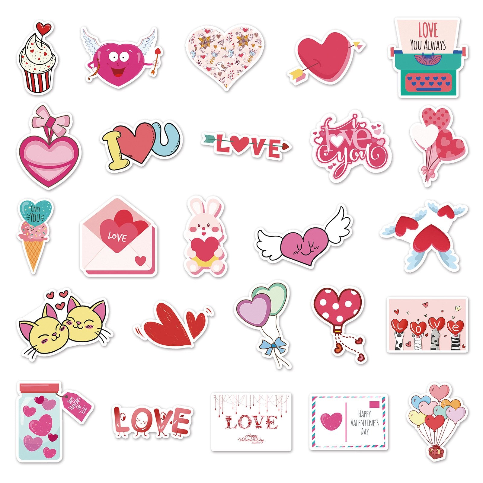 100 Pcs Sweet Love Waterproof Stickers Personalized DIY Graffiti Decals for Water Bottles