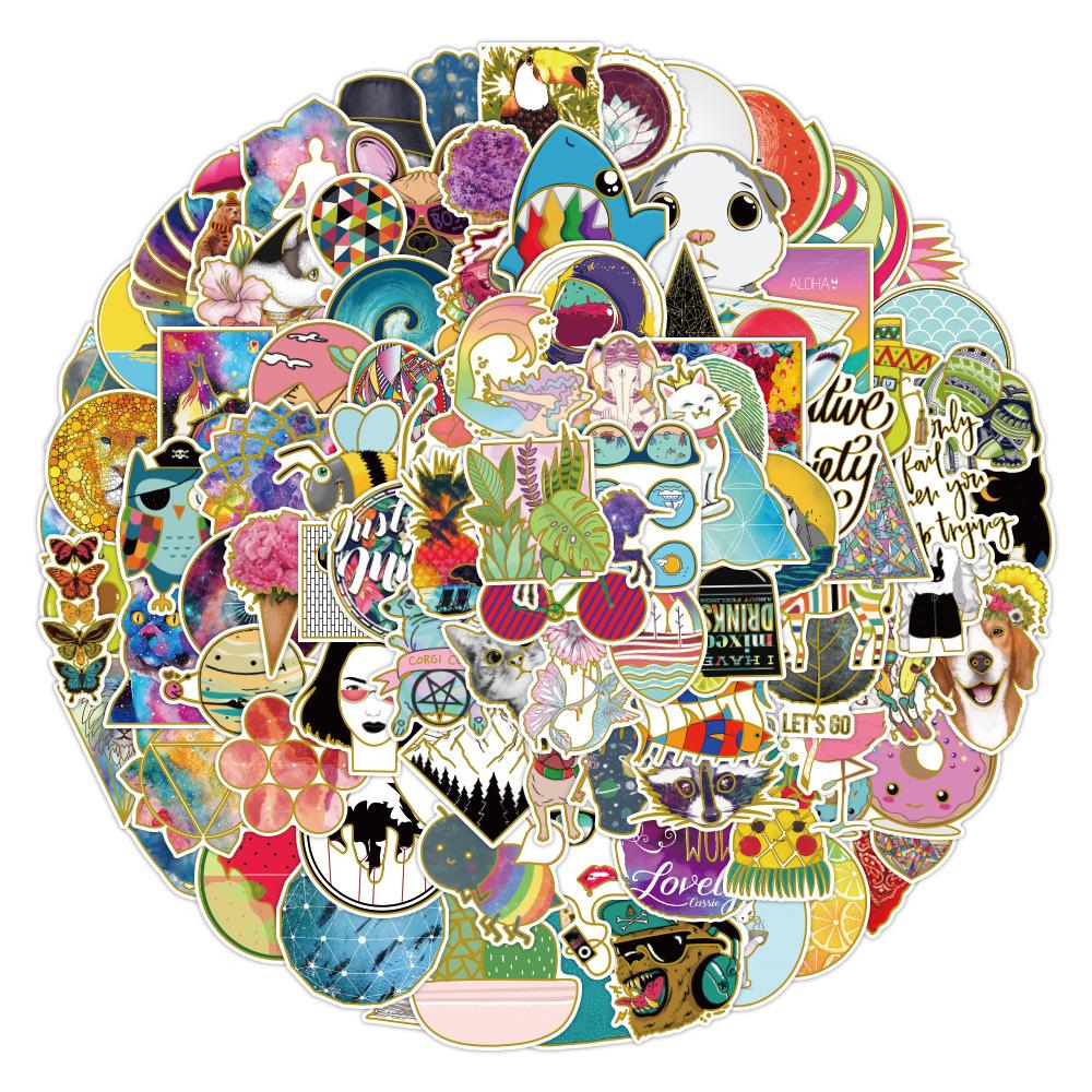 100 Pcs Transparent Foil Graffiti Colorful VSCO Stickers for Notebook Skateboard