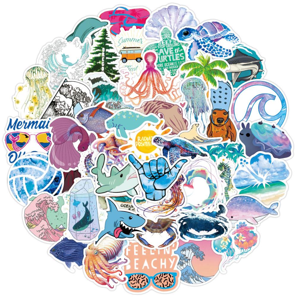 100 Pcs Trendy Ocean Animal Waterproof Stickers Colorful Decals for Notebook