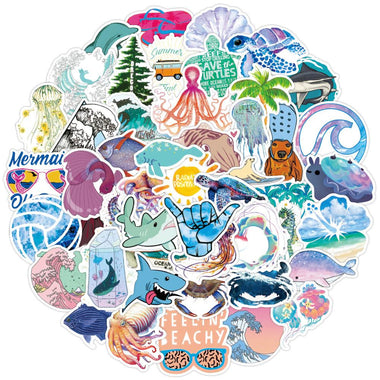 100 Pcs Trendy Ocean Animal Waterproof Stickers Colorful Decals for Notebook