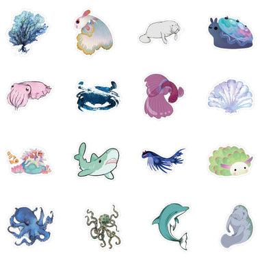 100 Pcs Trendy Ocean Animal Waterproof Stickers Colorful Decals for Notebook