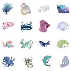 100 Pcs Trendy Ocean Animal Waterproof Stickers Colorful Decals for Notebook