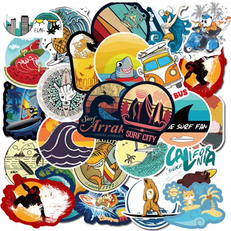 105 Pcs Cool Beach Surfing Stickers Laptop Sticker Pack for Teens Adults