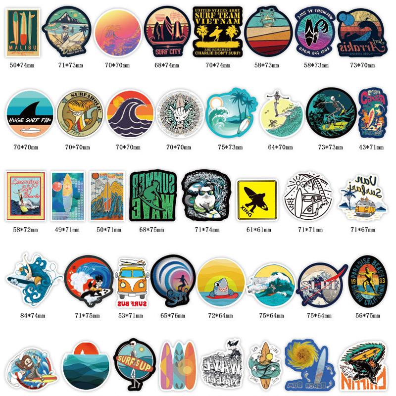 105 Pcs Cool Beach Surfing Stickers Laptop Sticker Pack for Teens Adults