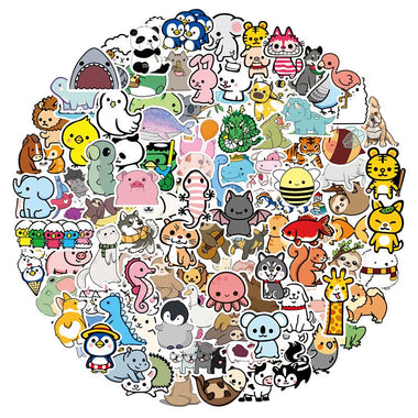 107 Pcs Cute Animals Cartoon Graffiti Sunscreen Stickers Luggage Notebook Scooter Mug Stickers