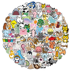 107 Pcs Cute Animals Cartoon Graffiti Sunscreen Stickers Luggage Notebook Scooter Mug Stickers