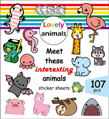 107 Pcs Cute Animals Cartoon Graffiti Sunscreen Stickers Luggage Notebook Scooter Mug Stickers