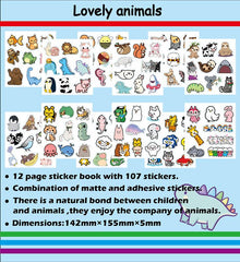 107 Pcs Cute Animals Cartoon Graffiti Sunscreen Stickers Luggage Notebook Scooter Mug Stickers