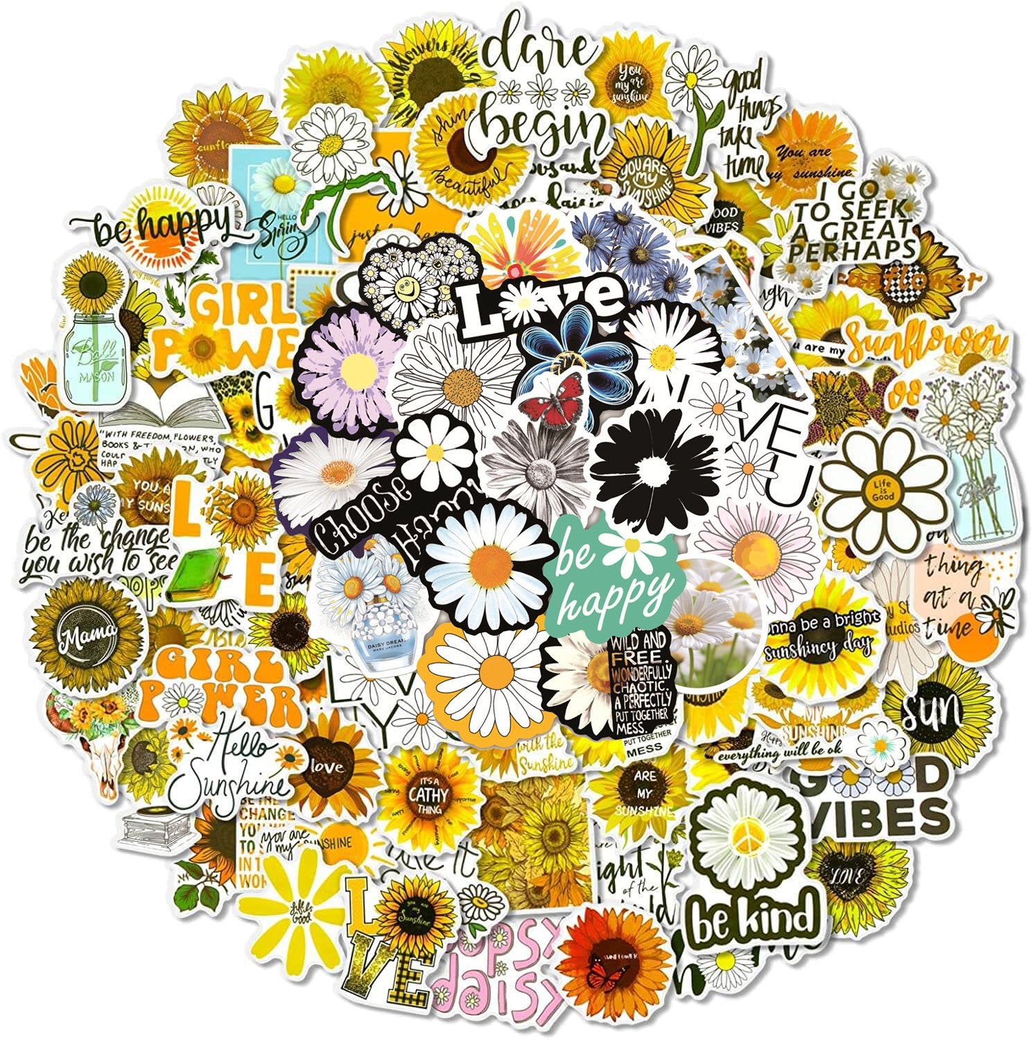 150 Pcs Inspirational Sunflower and Daisy Stickers Waterproof Words Decals